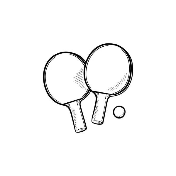 Ping-pong raquetas y bola dibujado a mano esbozo garabato icono . — Vector de stock