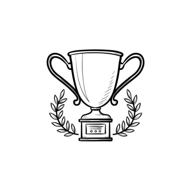 Trophy Kupası ile defne çelengi elle çizilmiş anahat simgesini doodle.