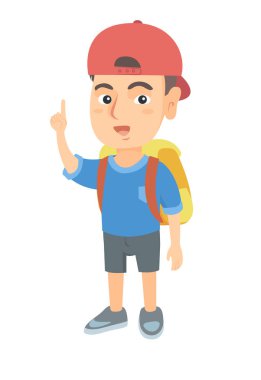 Onun işaret parmağı yukarıyı küçük beyaz çocuk.