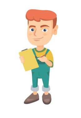 Çocuk bir panoya bağlı kağıt üzerine yazma.