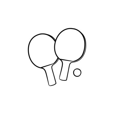 Masa Tenisi raket ve top el çizilmiş anahat doodle simgesi.