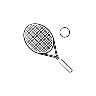 Tenis raketi elle çizilmiş anahat simgesini doodle.