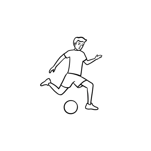 Jugador de fútbol con bola dibujado a mano esbozo garabato icono . — Vector de stock