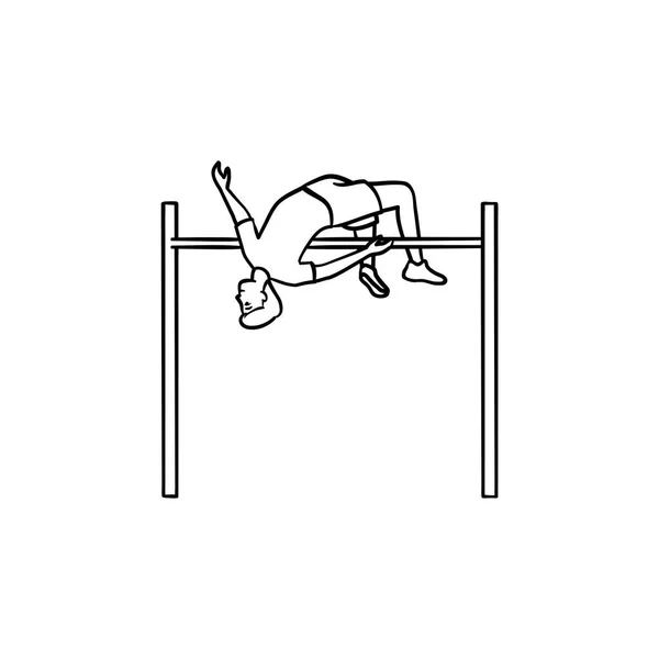 Αθλητής εκτελεί άλμα χέρι συρμένο διάρθρωσης doodle εικονίδιο. — Διανυσματικό Αρχείο