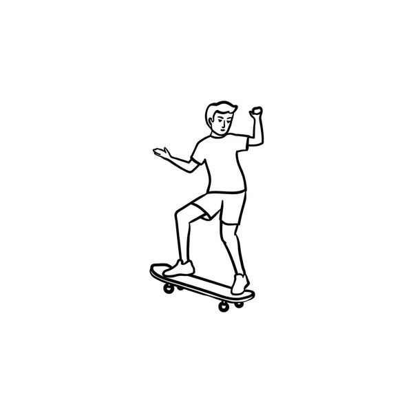 Mann Skateboarding Hand gezeichnete Umrisse Doodle-Symbol. — Stockvektor