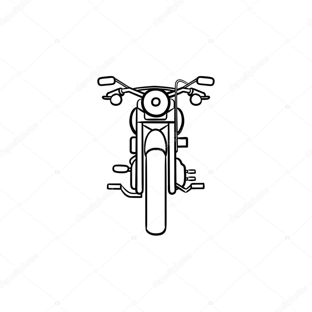 Front of motorbike hand drawn outline doodle icon. Speed ride, motorcycle sport race, fast driving concept. Vector sketch illustration for print, web, mobile and infographics on white background.
