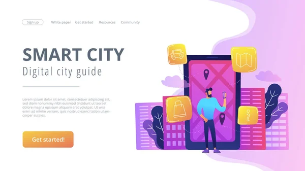 Smart city and digital city guide landing page. — Stock Vector