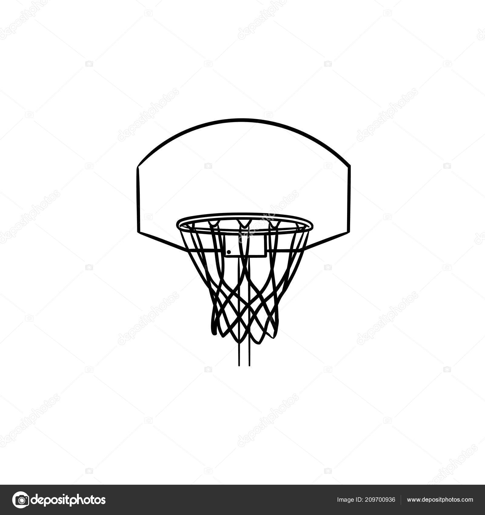 Aro de baloncesto y red icono de doodle contorno dibujado ...