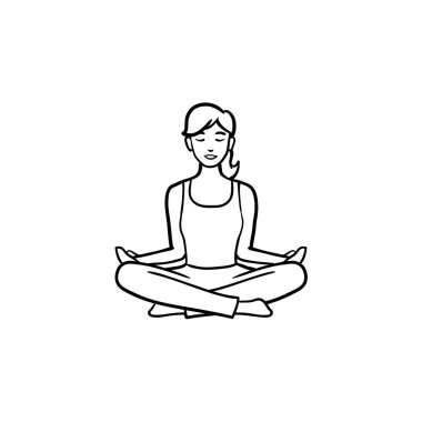 Yoga lotus poz el çizilmiş anahat doodle simgesi.