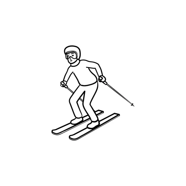 Skier skiing downhill hand drawn outline doodle icon. — Stock Vector
