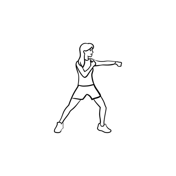 女拳击手手画轮廓涂鸦图标. — 图库矢量图片