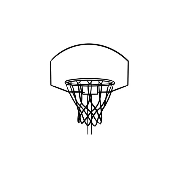 Basketbol çember ve net el çizilmiş anahat doodle simgesi. — Stok Vektör