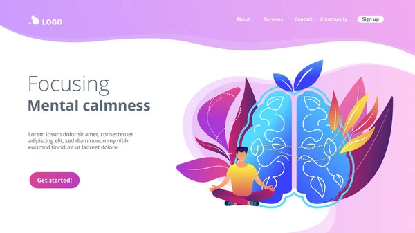 Focusing and mental calmness landing page. — Stock Vector