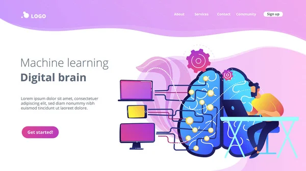 Artificial intelligence concept vector landing page. — Stock Vector