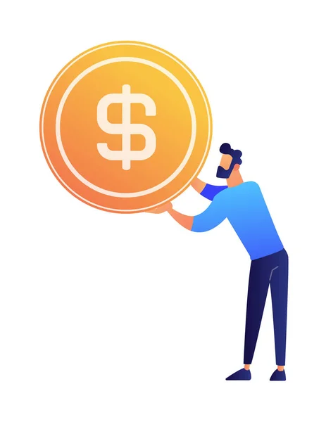 Businessman holding a huge dollar coin vector illustration. — Stock Vector