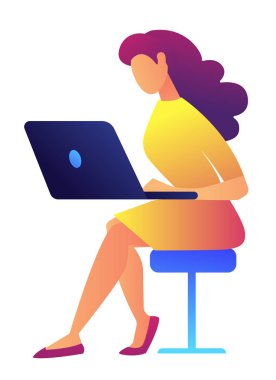 Kadın bu laptop vektör çizim üzerinde çalışma uzmanı.