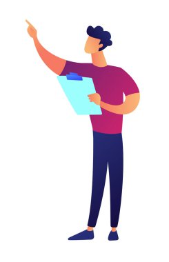 Parmak ile işaret ve Pano vektör çizim tutan işadamı.