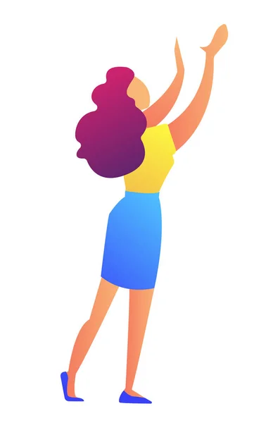 Mujer de negocios con las manos arriba haciendo la presentación de ilustración vectorial gesto . — Vector de stock