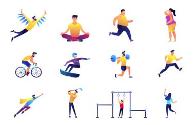Spor ve yaşam tarzı vektör çizimler set.