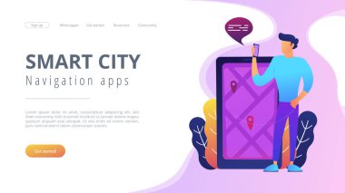 Şehir gezinti apps, akıllı şehir konsept illüstrasyon.