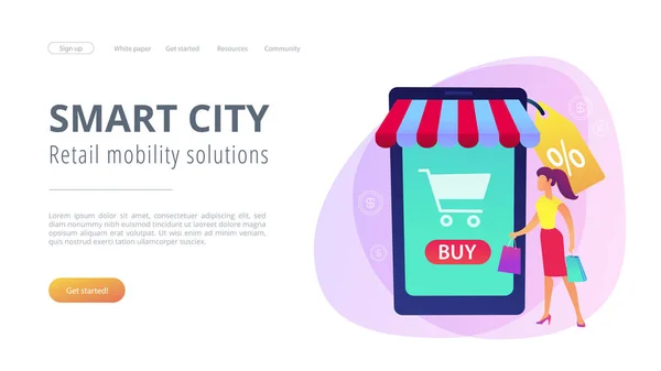 Smart detaljhandel i smart city konceptuell illustration. — Stock vektor