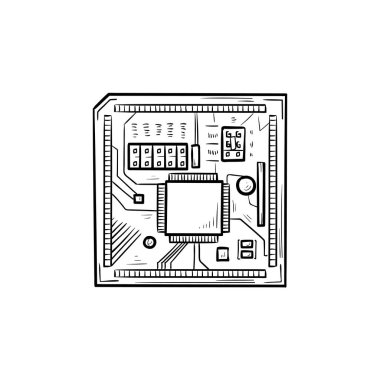 Devre levhasını el çizilmiş anahat doodle simgesi.