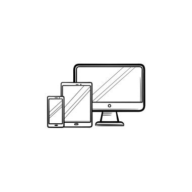 Akıllı telefon, tablet ve monitör el çizilmiş anahat doodle simgesi.
