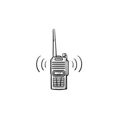 Radyo anten el çizilmiş anahat doodle Icon set.