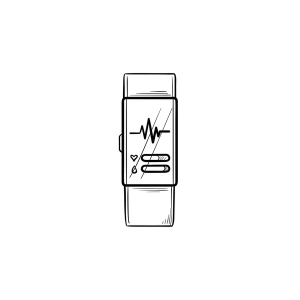 Smart watch with heart rate hand drawn outline doodle icon. — Stock Vector