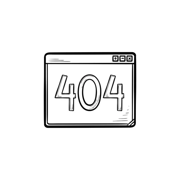 Browservenster met inscriptie 404 foutpictogram hand getrokken schets doodle. — Stockvector