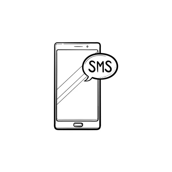 Mobile phone with sms hand drawn outline doodle icon. — Stock Vector