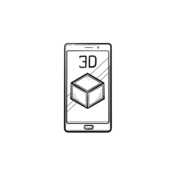 Smartphone mit 3D-Würfel handgezeichnet Umriss Doodle-Symbol. — Stockvektor
