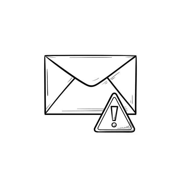 Enveloppe et point d'exclamation dessin à la main contour icône doodle . — Image vectorielle