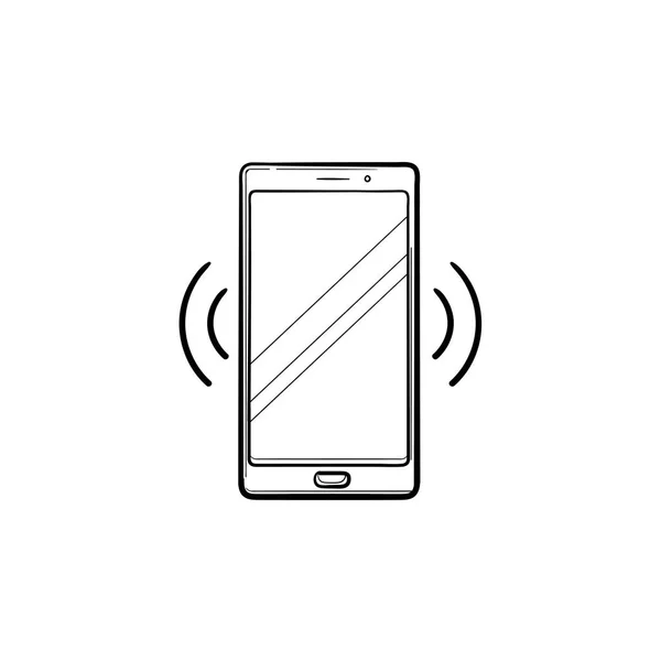 Smartphone wibracyjne ikona dłoni ciągnione konspektu doodle. — Wektor stockowy