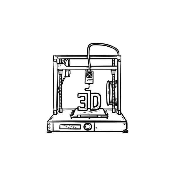 Imprimante 3D dessinée à la main contour icône doodle . — Image vectorielle