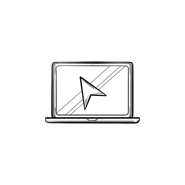 Laptop with cursor hand drawn outline doodle icon. — Stock Vector
