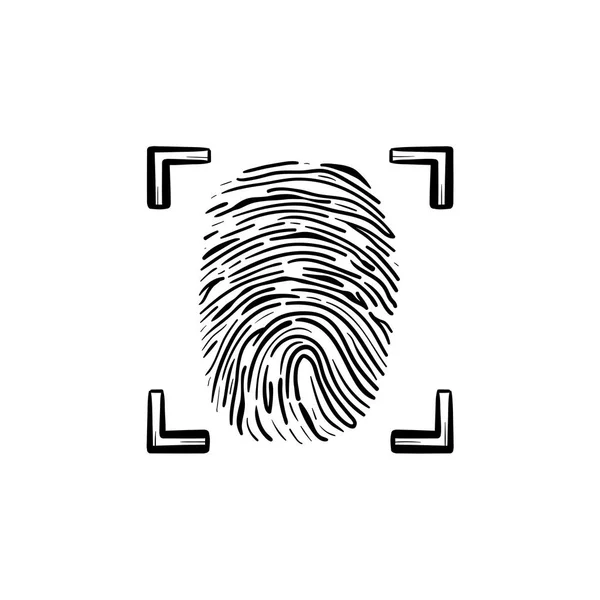 Huella dactilar escaneada en el marco dibujado a mano esbozo garabato icono . — Vector de stock