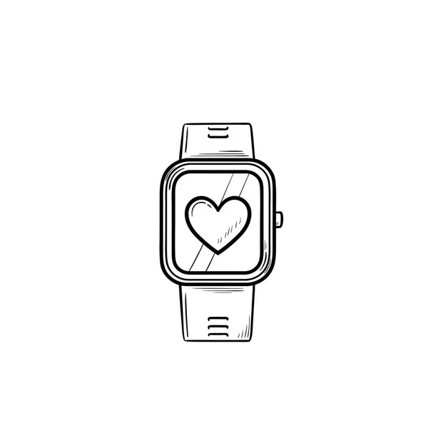 Zegarek SmartWatch z serca ręcznie rysowane konspektu doodle ikona. — Wektor stockowy