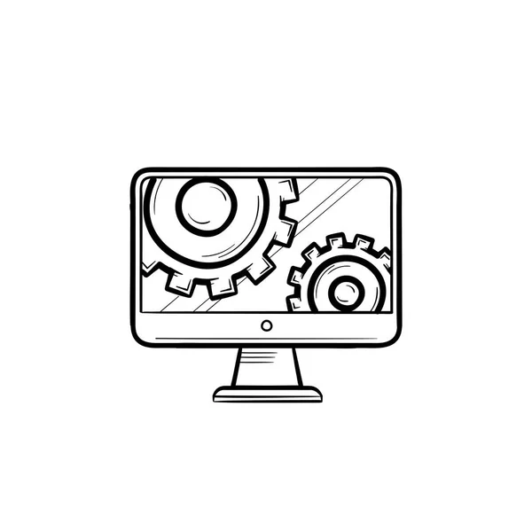 Monitor z gears ręcznie rysowane konspektu doodle ikona. — Wektor stockowy