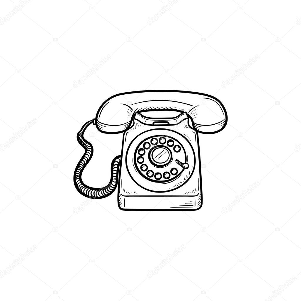 Vintage telephone hand drawn outline doodle icon.