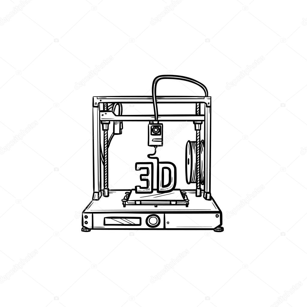 3d printer hand drawn outline doodle icon.