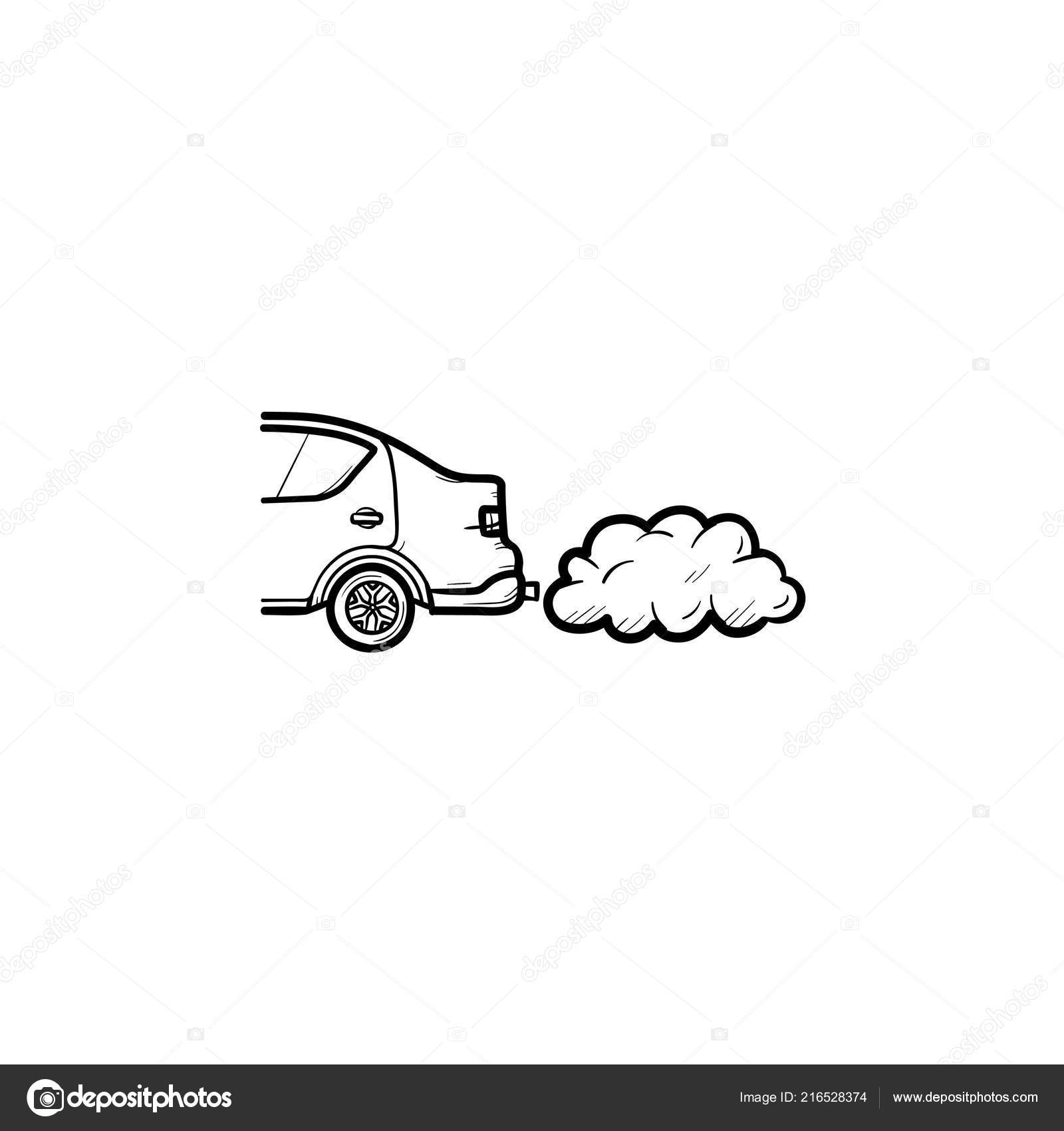 Car emitting exhaust fumes hand drawn outline doodle icon. — Stock ...