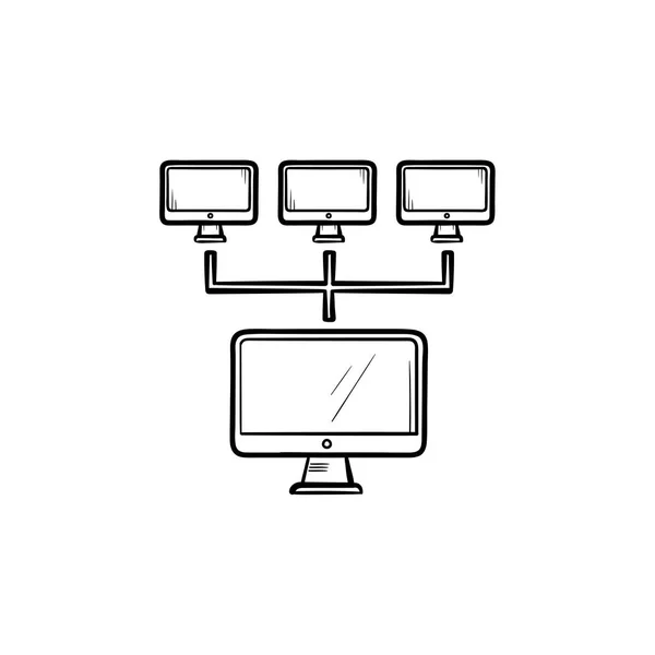 Rete di computer disegnato a mano contorno icona scarabocchiare . — Vettoriale Stock