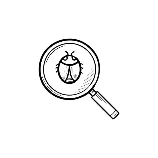 Lupa sobre insecto dibujado a mano esbozo garabato icono . — Vector de stock