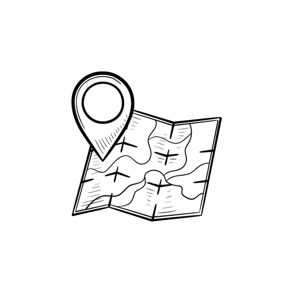 Mapa com pino de localização desenhado à mão esboço doodle ícone . — Vetor de Stock