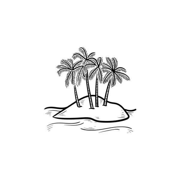Isola con palme disegnato a mano contorno icona scarabocchio. — Vettoriale Stock