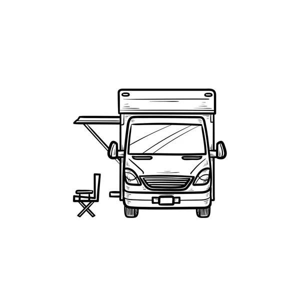 Motorhome with tent hand drawn outline doodle icon. — Stock Vector