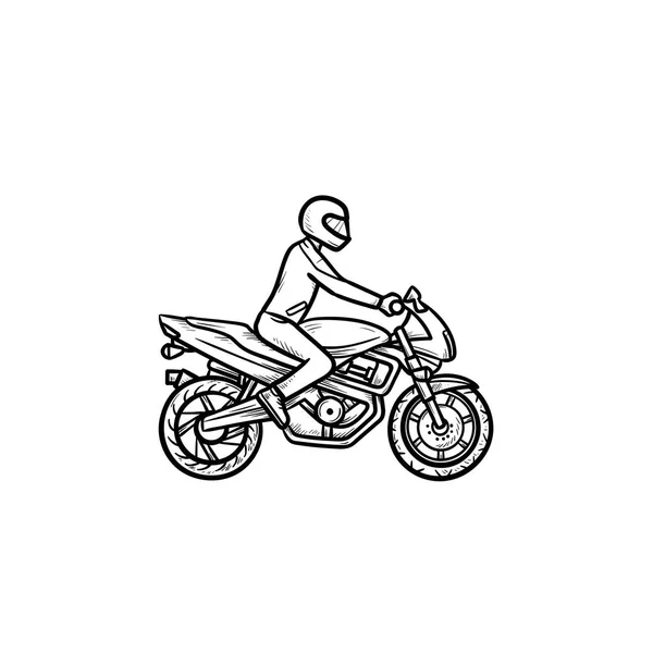 Motorcross rider handpictogram getekende schets doodle. — Stockvector