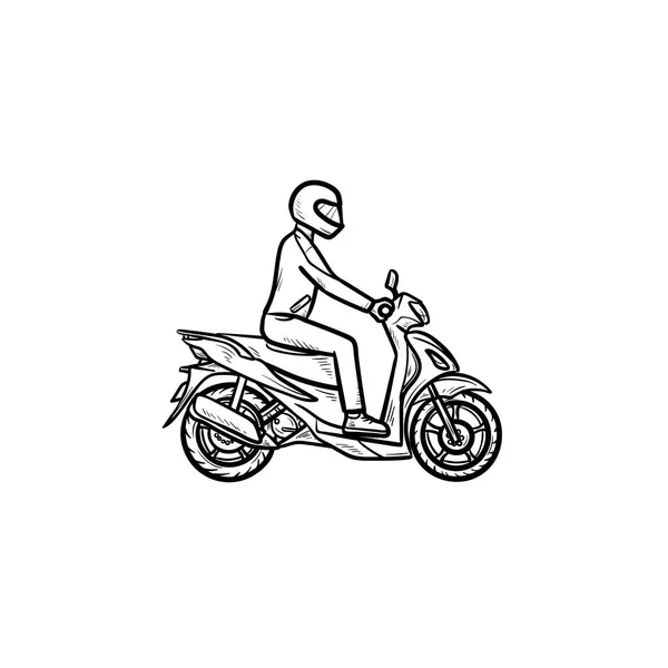 Motocyklista jazda motocyklem rączkę ciągnione konspektu doodle. — Wektor stockowy
