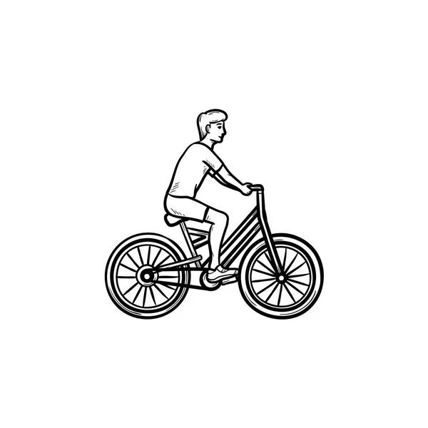 Man rijden een fiets hand getrokken schets doodle pictogram. — Stockvector